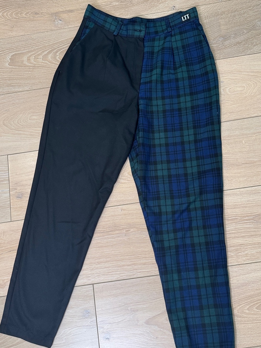 Two-Tone Black and Green Plaid women’s Pants